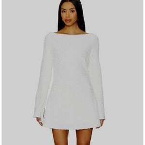 Lovers and Friends White Sequin Cowl Back Mini Dress Long Sleeve Large NEW bride